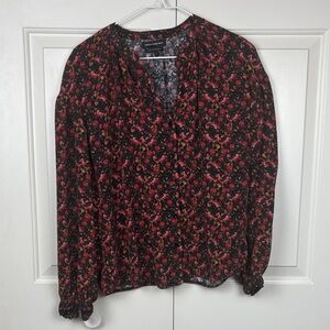 Something Navy Black and Red Floral Blouse - XS